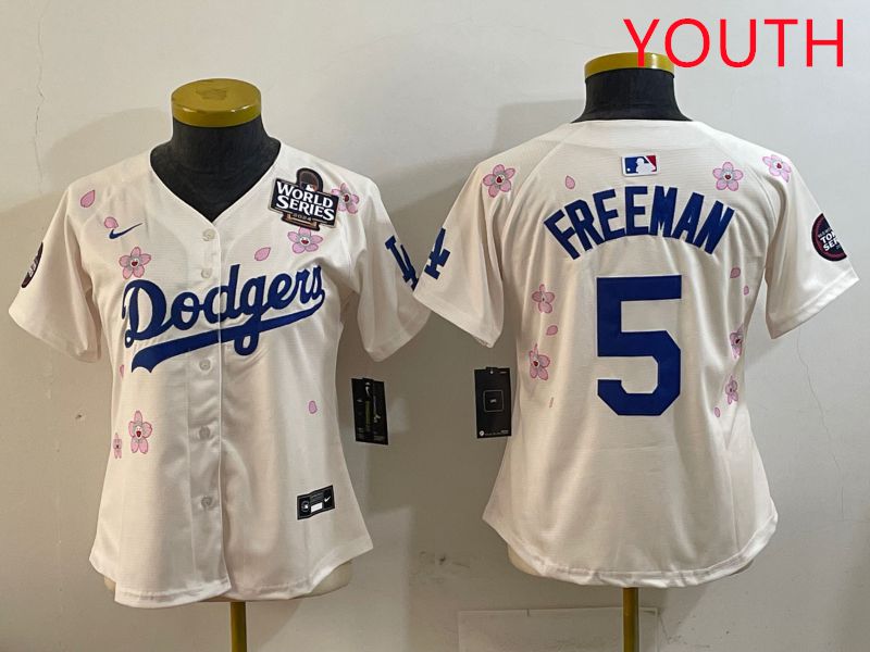 Youth Los Angeles Dodgers #5 Freeman Cream Sakura Edition 2025 Nike MLB Jersey style 3->youth mlb jersey->Youth Jersey